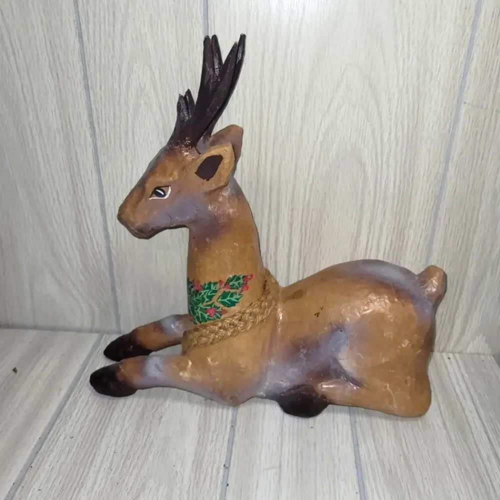 Vintage Paper Mache Reindeer Christmas Decor Handpaited/Crafted Holiday